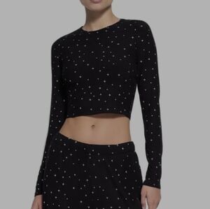 SKIMS Soft Lounge Long Sleeve Crop Top Onyx Sparkle Size Medium TP-CRP-4364